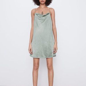 NWT Zara Sage Green Satin Dress